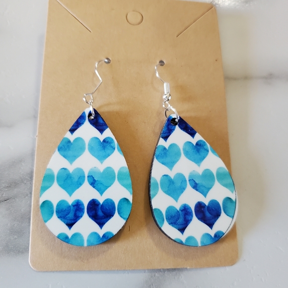 Blue Hearts Teardrop Earrings - Picture 4 of 6